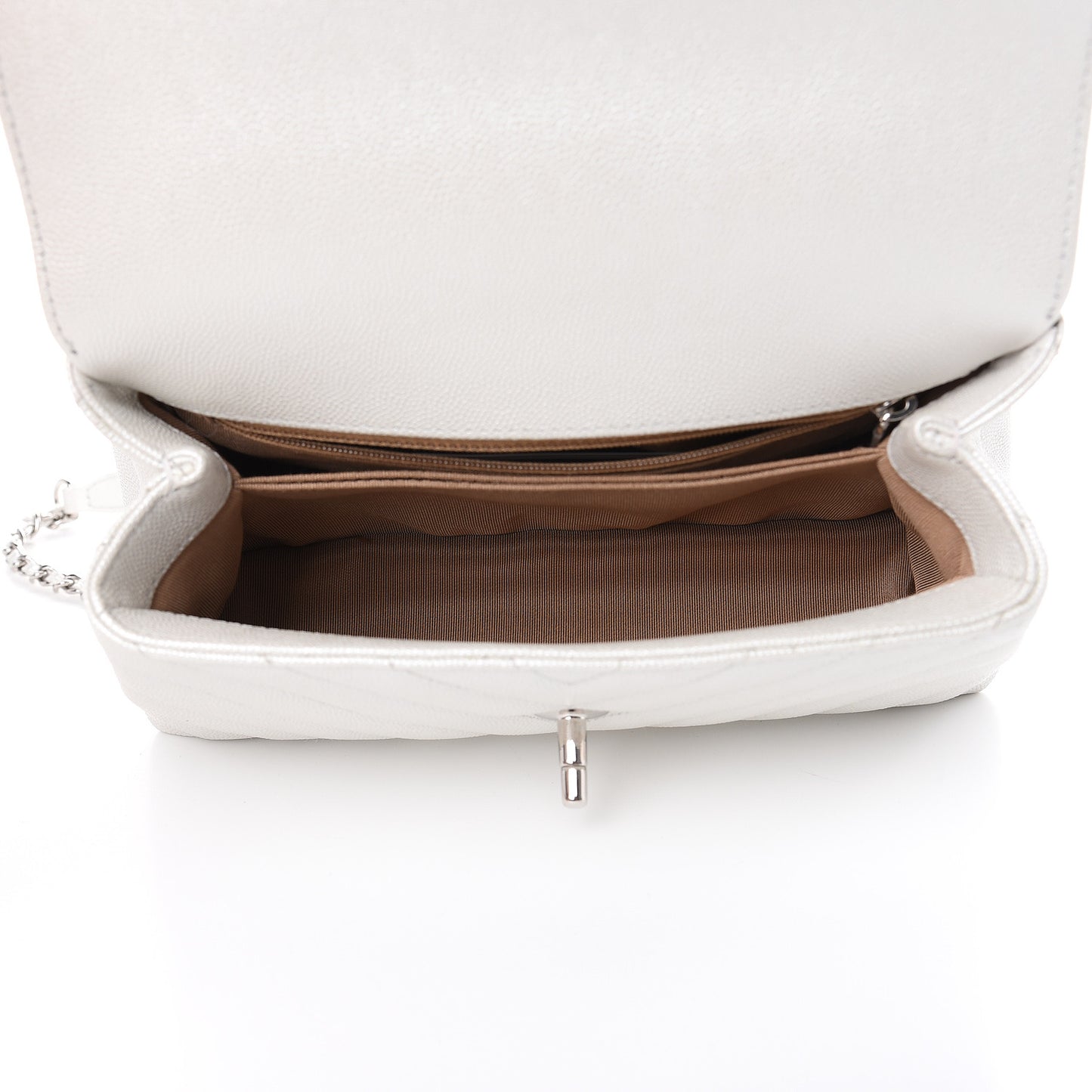 Iridescent Caviar Chevron Quilted Mini Coco Handle Flap White