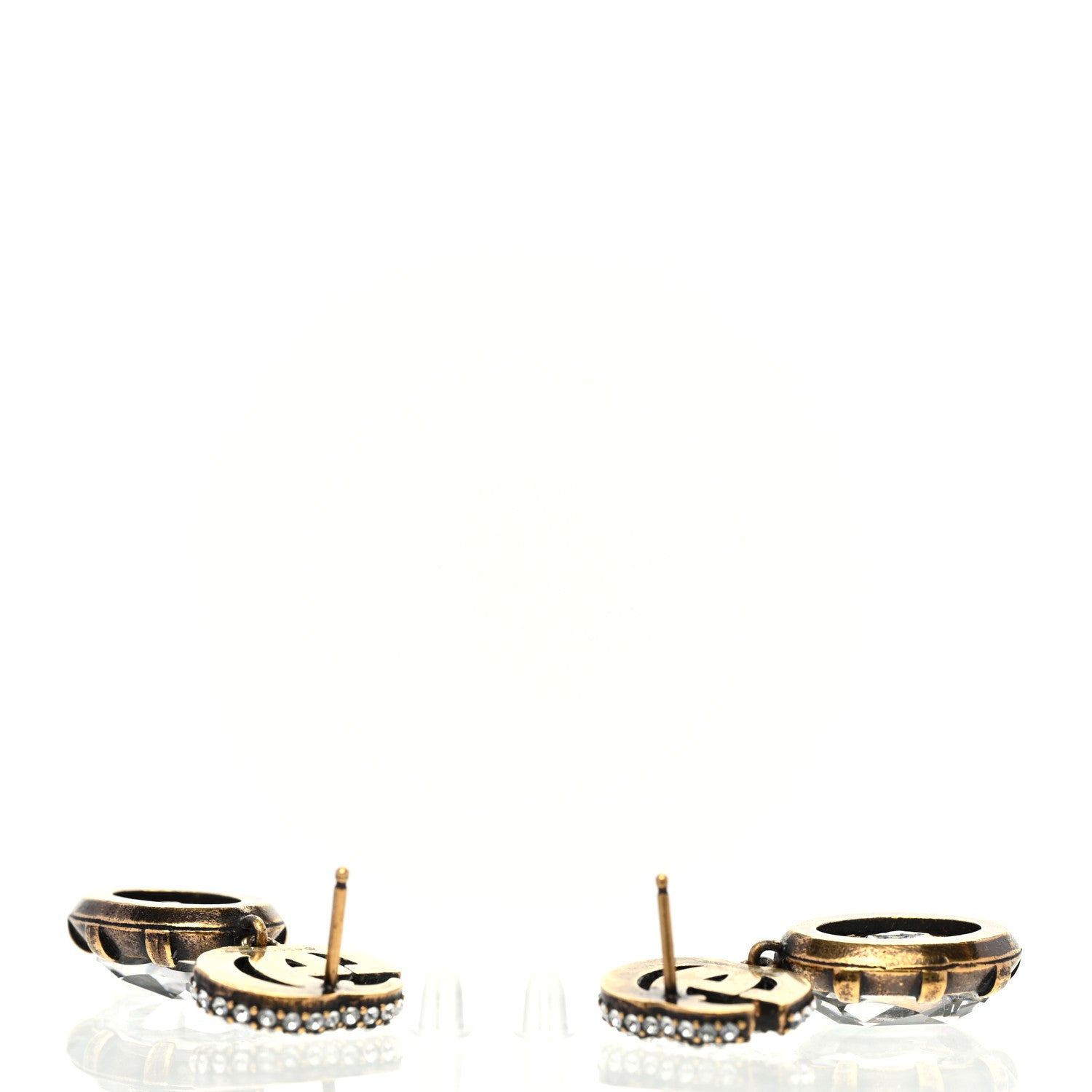 Gucci Metal Crystal Double G Drop Earrings Aged Gold 3 of 5