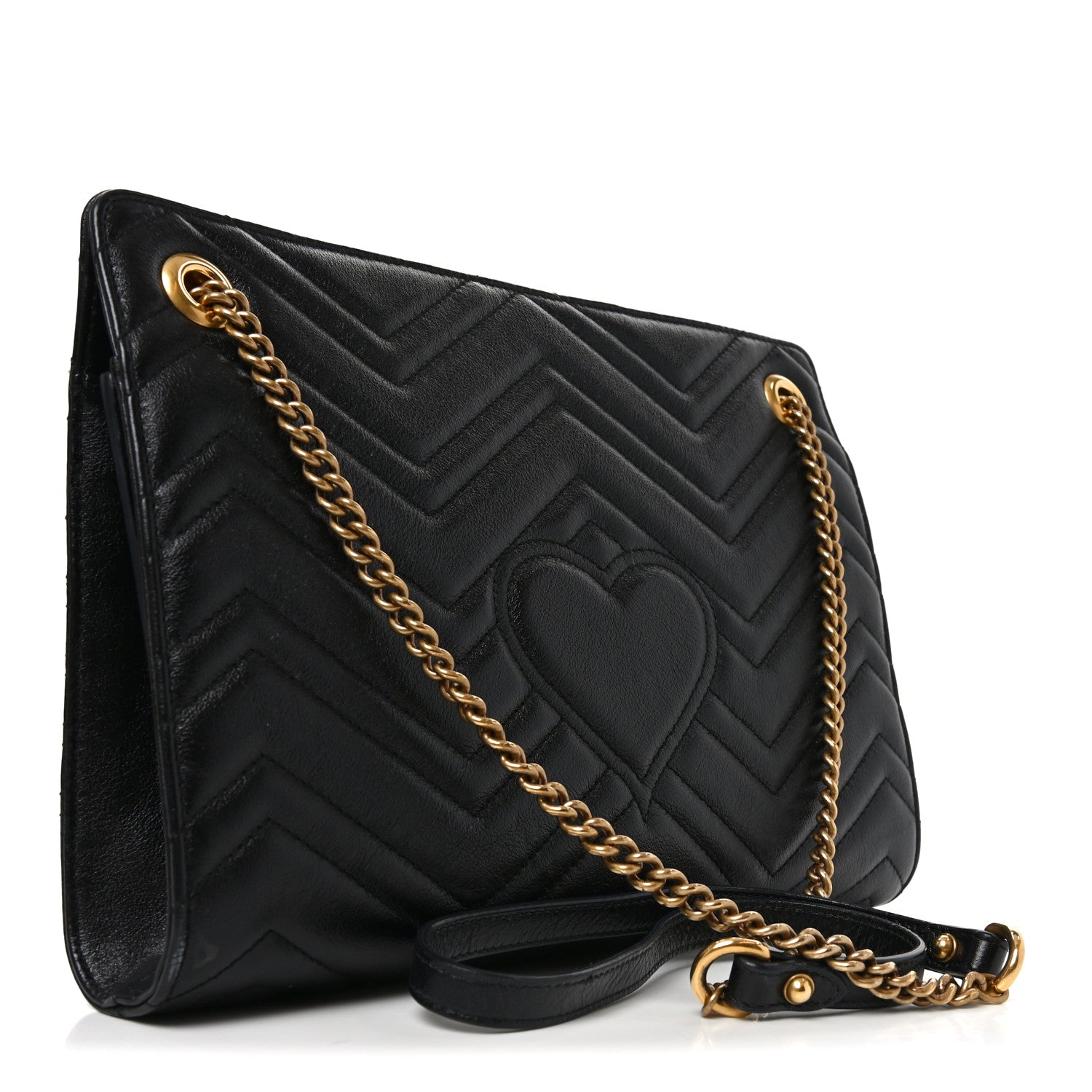Gucci Azalea Calfskin Matelasse Heart Medium GG Marmont Slim Shoulder Bag Black 3 of 11