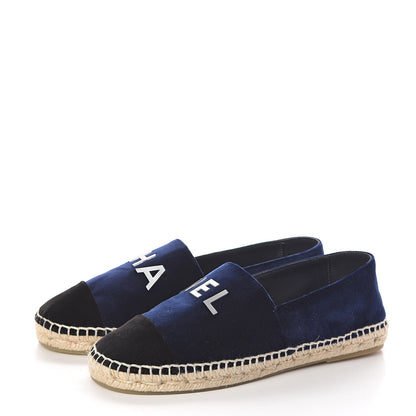 Chanel Velvet Logo Espadrilles 38 Navy Black 3 of 8