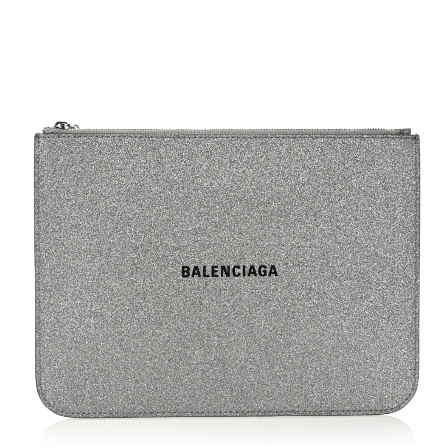 Balenciaga Glitter Calfskin Logo Everyday Pouch M Silver 1 of 6