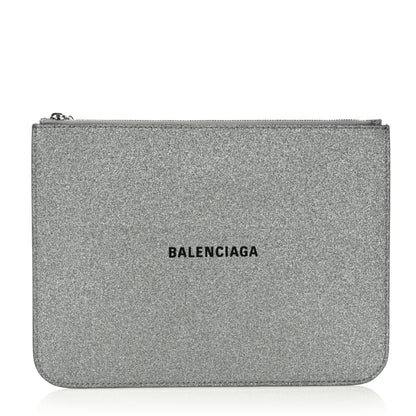 Balenciaga Glitter Calfskin Logo Everyday Pouch M Silver 1 of 6