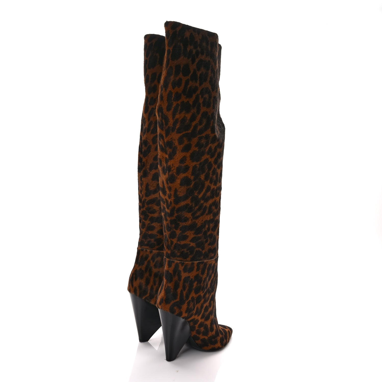 Saint Laurent Calf Hair Leopard Niki 105 Thigh High Boots 37.5 Black 4 of 7
