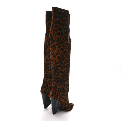 Saint Laurent Calf Hair Leopard Niki 105 Thigh High Boots 37.5 Black 4 of 7