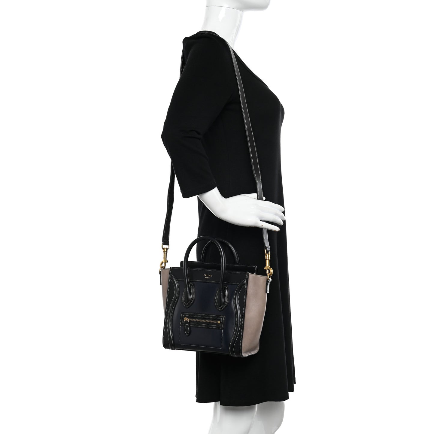 Glazed Calfskin Nano Bi-Color Luggage Black Taupe