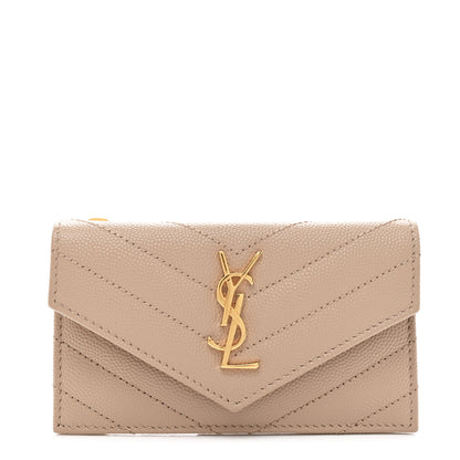 Saint Laurent Monogram Grain de Poudre 5 Fragments Zip Pouch Card Holder Dark Beige 1 of 9