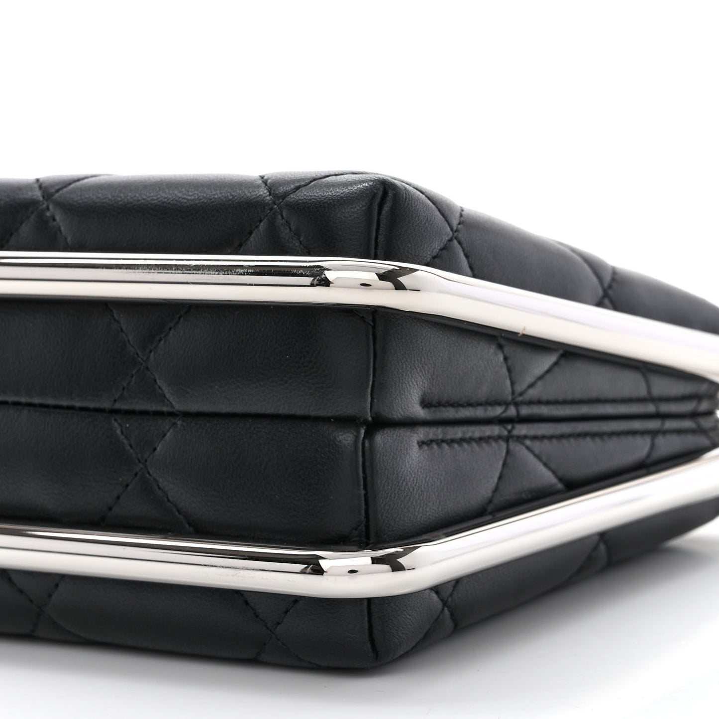 Quilted Lambskin Metal Bar Clutch Bag Black