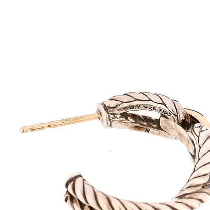 David Yurman Sterling Silver 18K Yellow Gold Small Cable Loop Hoop Earrings 4 of 5