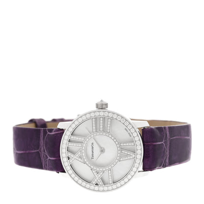 Tiffany 18K White Gold Alligator Diamond Mother of Pearl 26mm Atlas Round Cocktail Quartz Watch 2 of 5