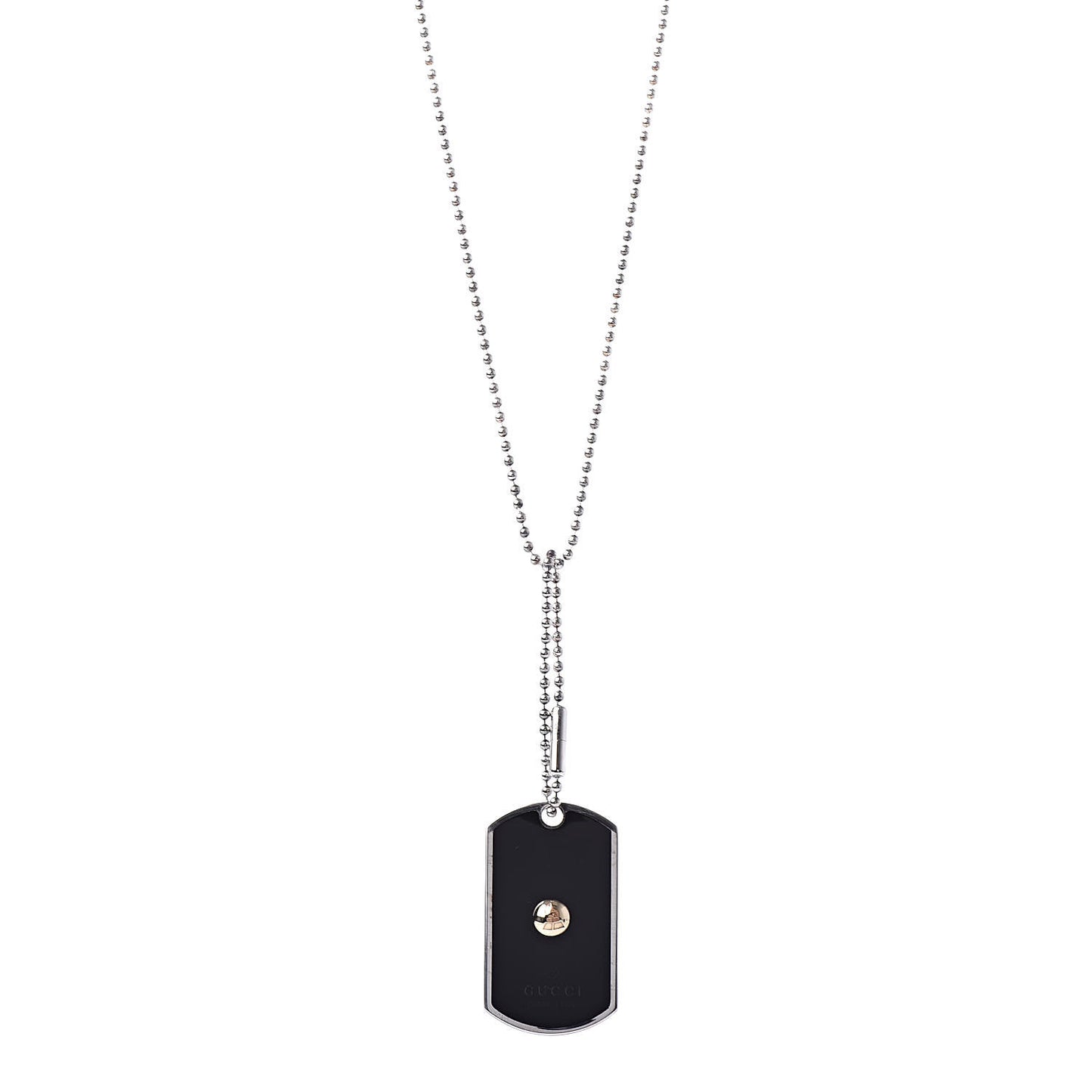 Sterling Silver 18K Yellow Gold Enamel Grammy Dog Tag Necklace Black