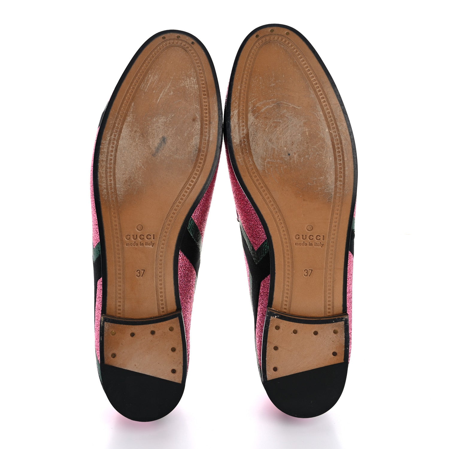 Gucci Metallic Jacquard Geometric Horsebit Womens Jordaan Loafers 37 Pink Green Black 6 of 13