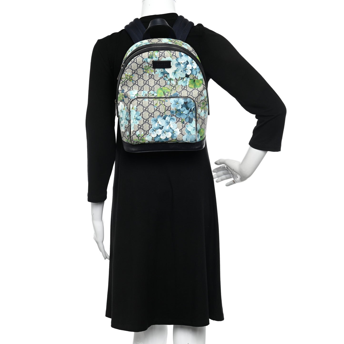 GG Supreme Monogram Blooms Small Day Backpack Blue