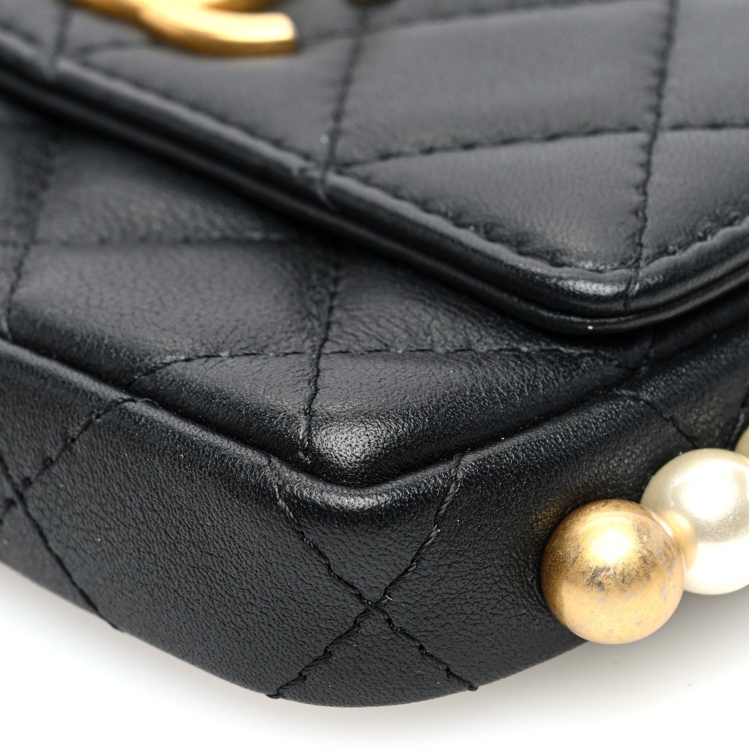 Chanel Calfskin Quilted About Pearls Card Holder Flap With Chain Black 10 of 10