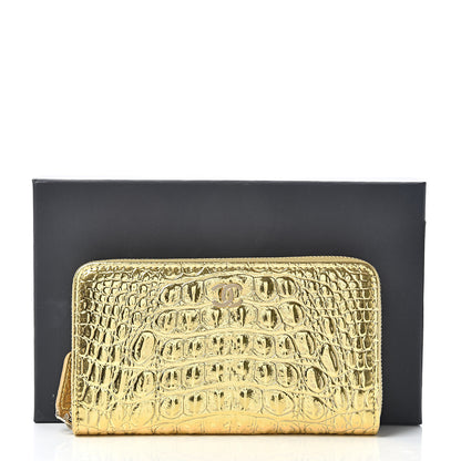 Chanel Metallic Calfskin Crocodile Embossed Small Zip Wallet Gold 10 of 10