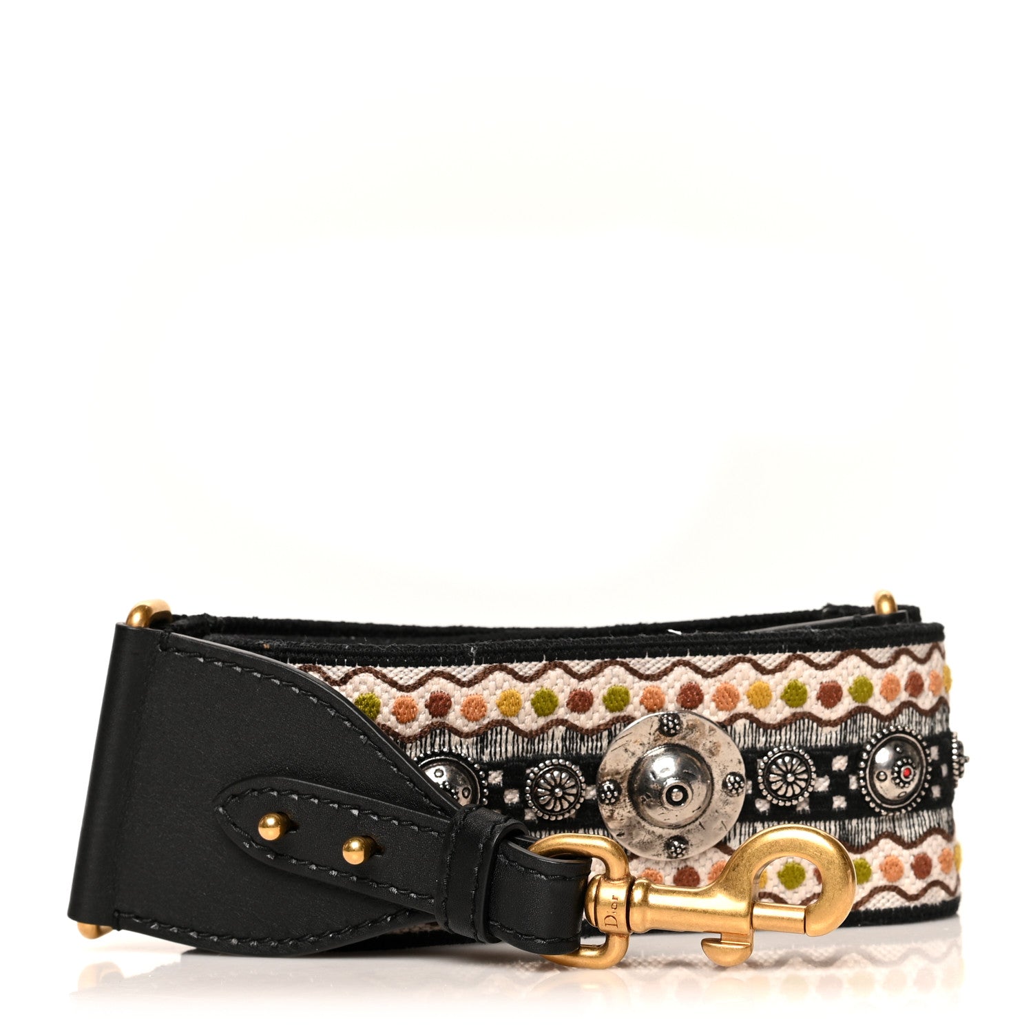 Christian Dior Canvas Embroidered Studded Adjustable Shoulder Strap Black Multicolor 1 of 5