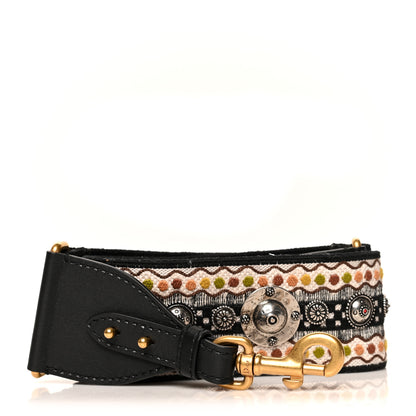 Christian Dior Canvas Embroidered Studded Adjustable Shoulder Strap Black Multicolor 1 of 5