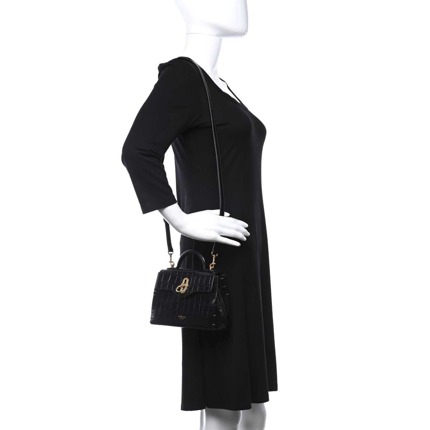 Mulberry Shiny Croc Calfskin Embossed Micro Seaton Black 3 of 8