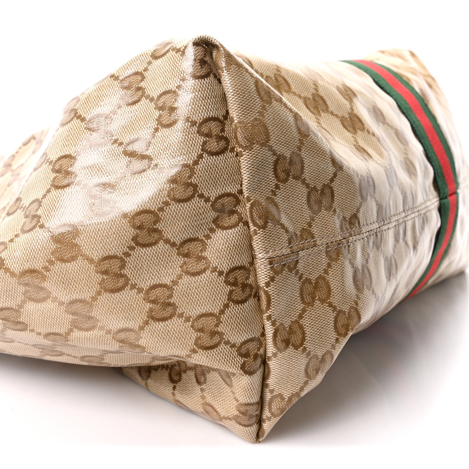 Gucci Varnished GG Monogram Web Large Giglio Tote Sand Dark Brown 9 of 10