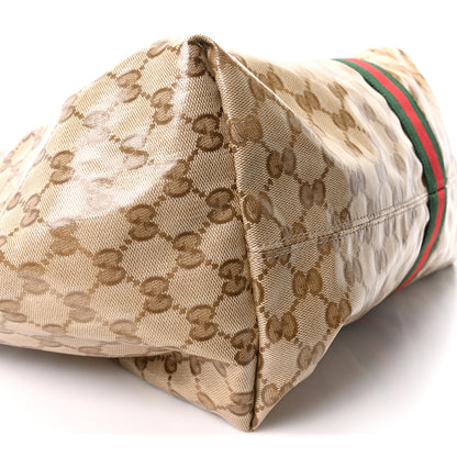 Gucci Varnished GG Monogram Web Large Giglio Tote Sand Dark Brown 9 of 10