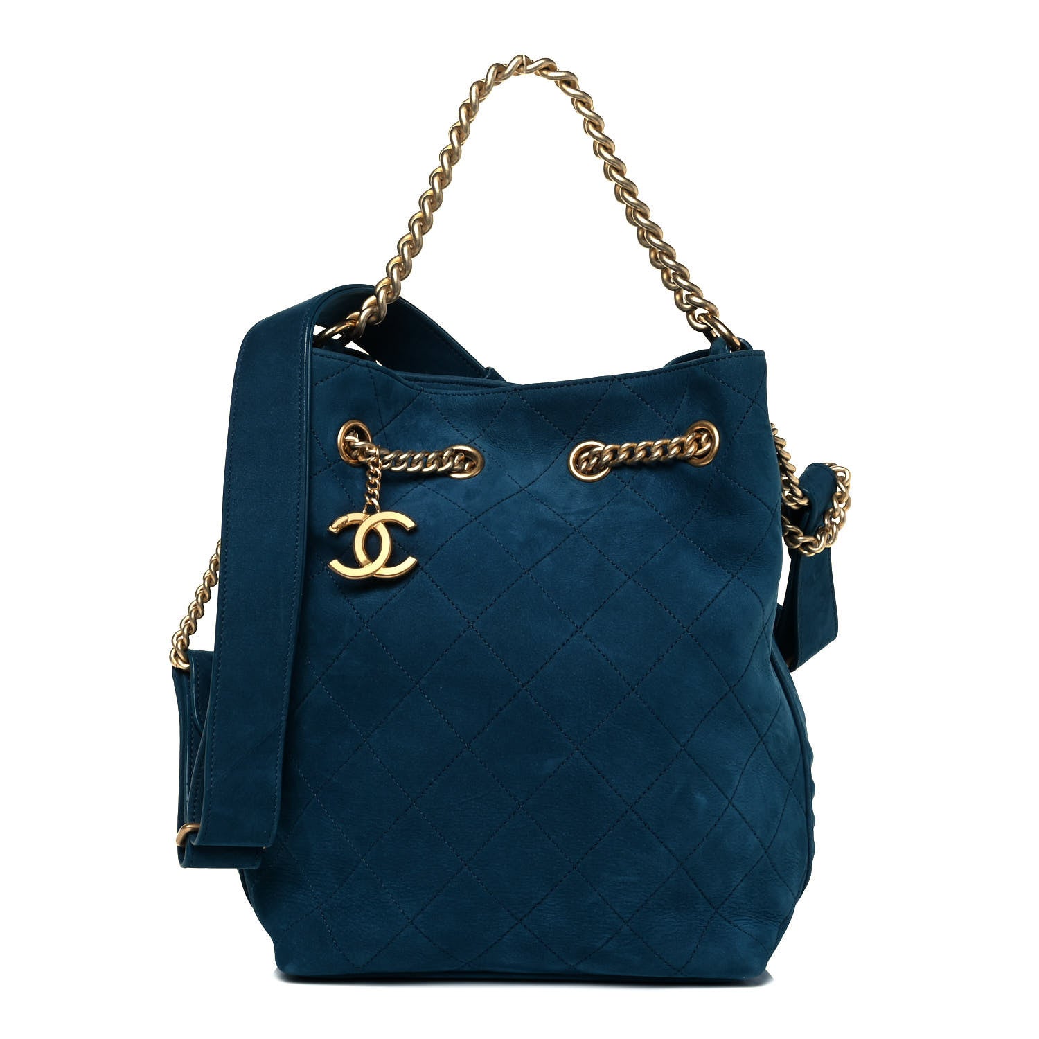 Chanel Suede Calfskin Small On My Shoulder Drawstring Bag Blue 1 of 9