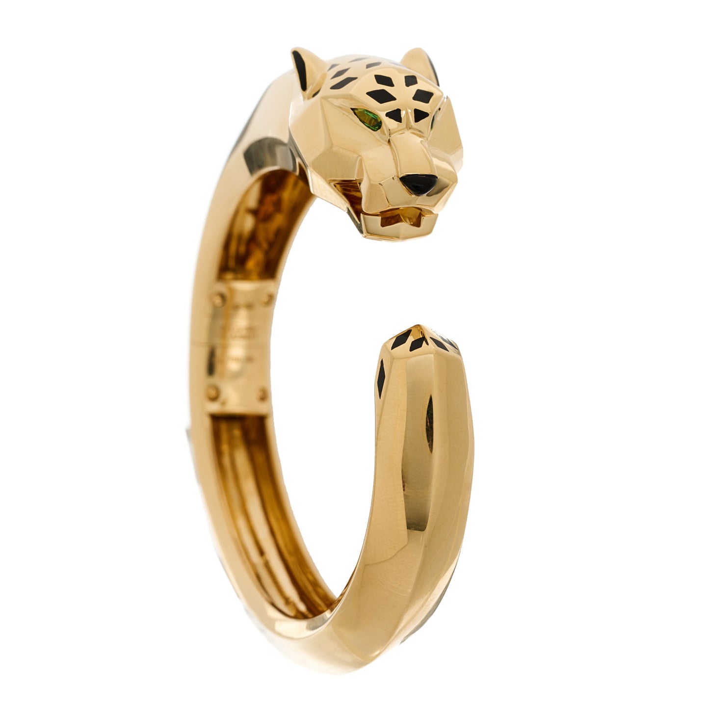 18K Yellow Gold Tsavorite Garnet Onyx Panthere De Cartier Hinge Bracelet 16