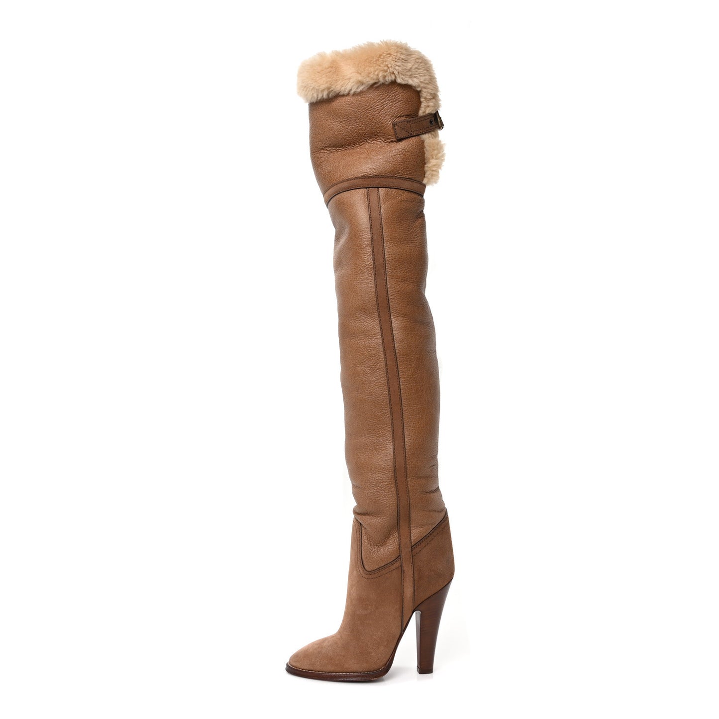 Suede Calfskin Shearling Tomcat Over The Knee Boots 37 Cognac