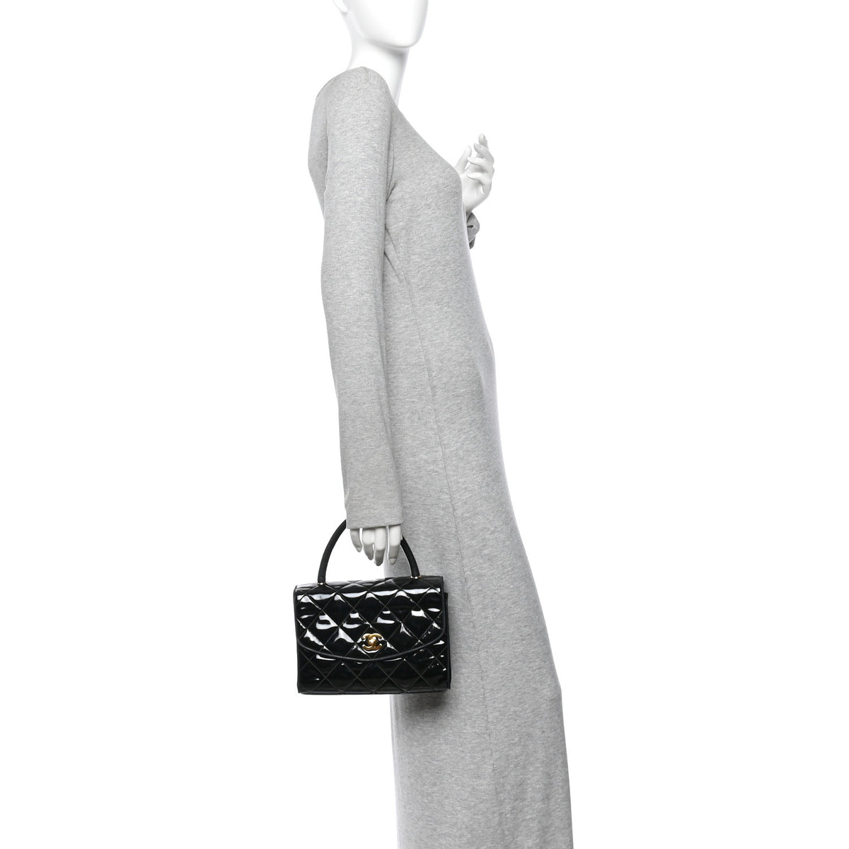 Patent Quilted Small Kelly Flap Bag Black