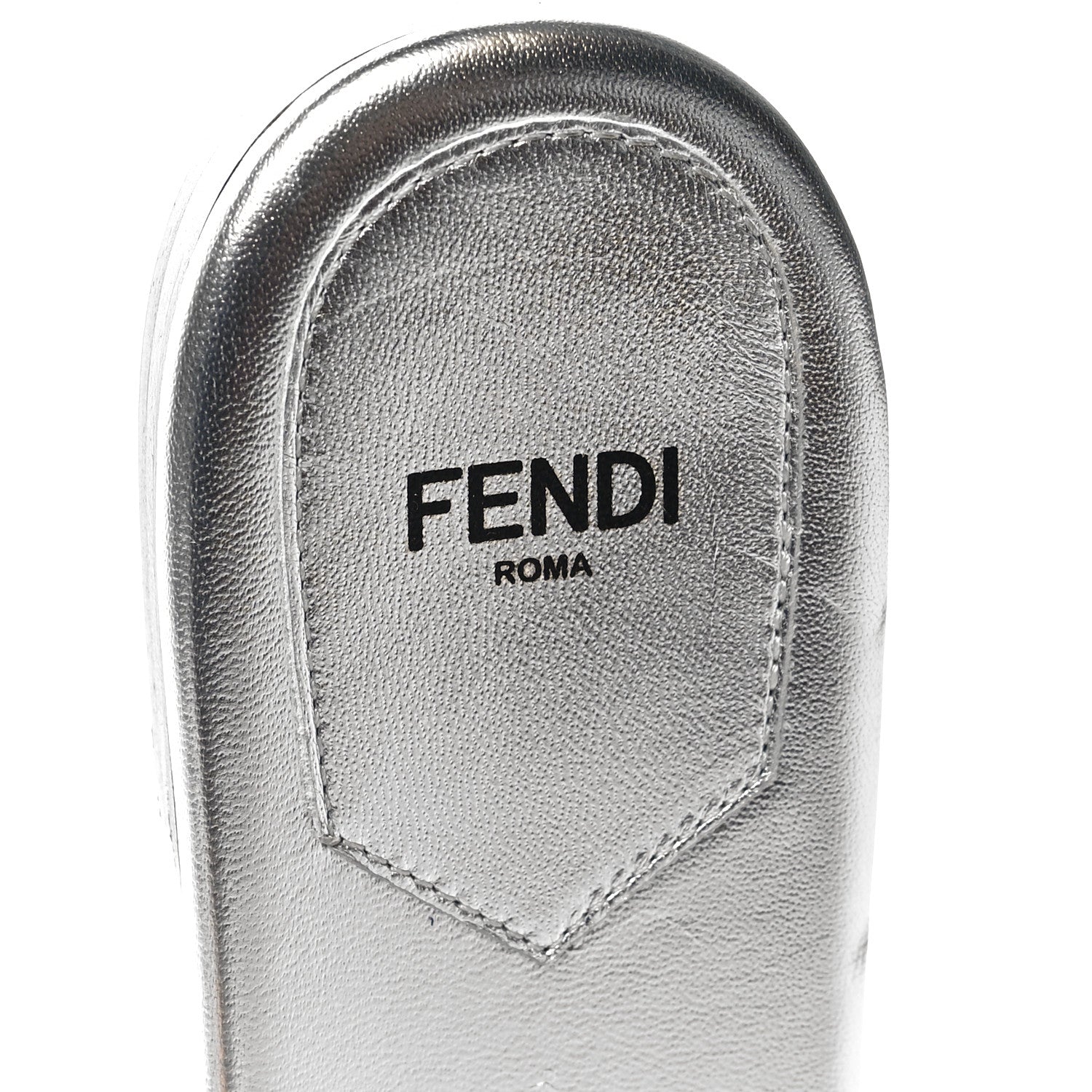Fendi Laminated Goatskin Baguette Crystal Embroidered Signature Flat Slide Sandals 38 Silver 7 of 7