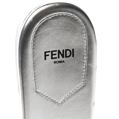 Fendi Laminated Goatskin Baguette Crystal Embroidered Signature Flat Slide Sandals 38 Silver 7 of 7