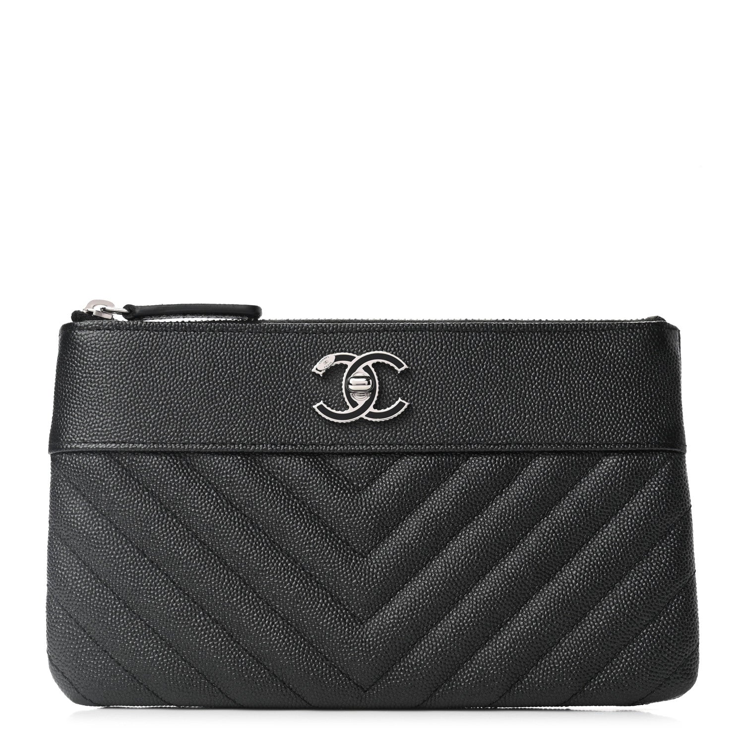 Chanel Caviar Chevron Quilted Mademoiselle Vintage Zip Pouch Black 1 of 7