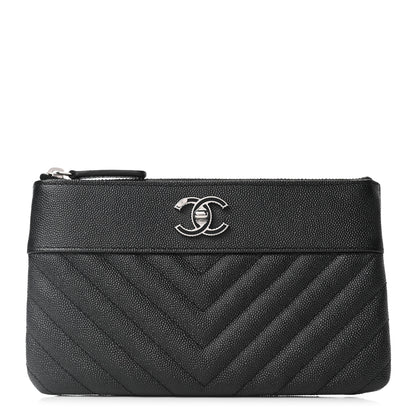 Chanel Caviar Chevron Quilted Mademoiselle Vintage Zip Pouch Black 1 of 7