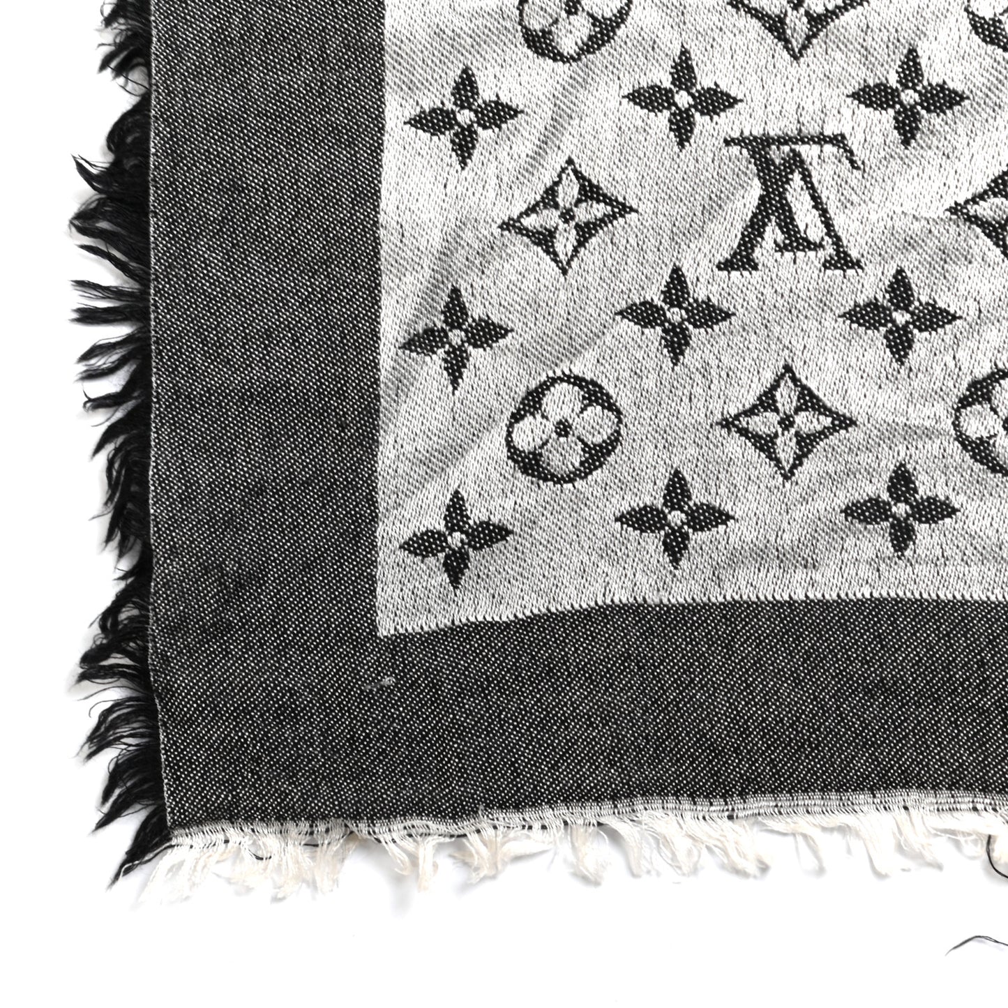 Silk Wool Monogram Denim Shawl Black
