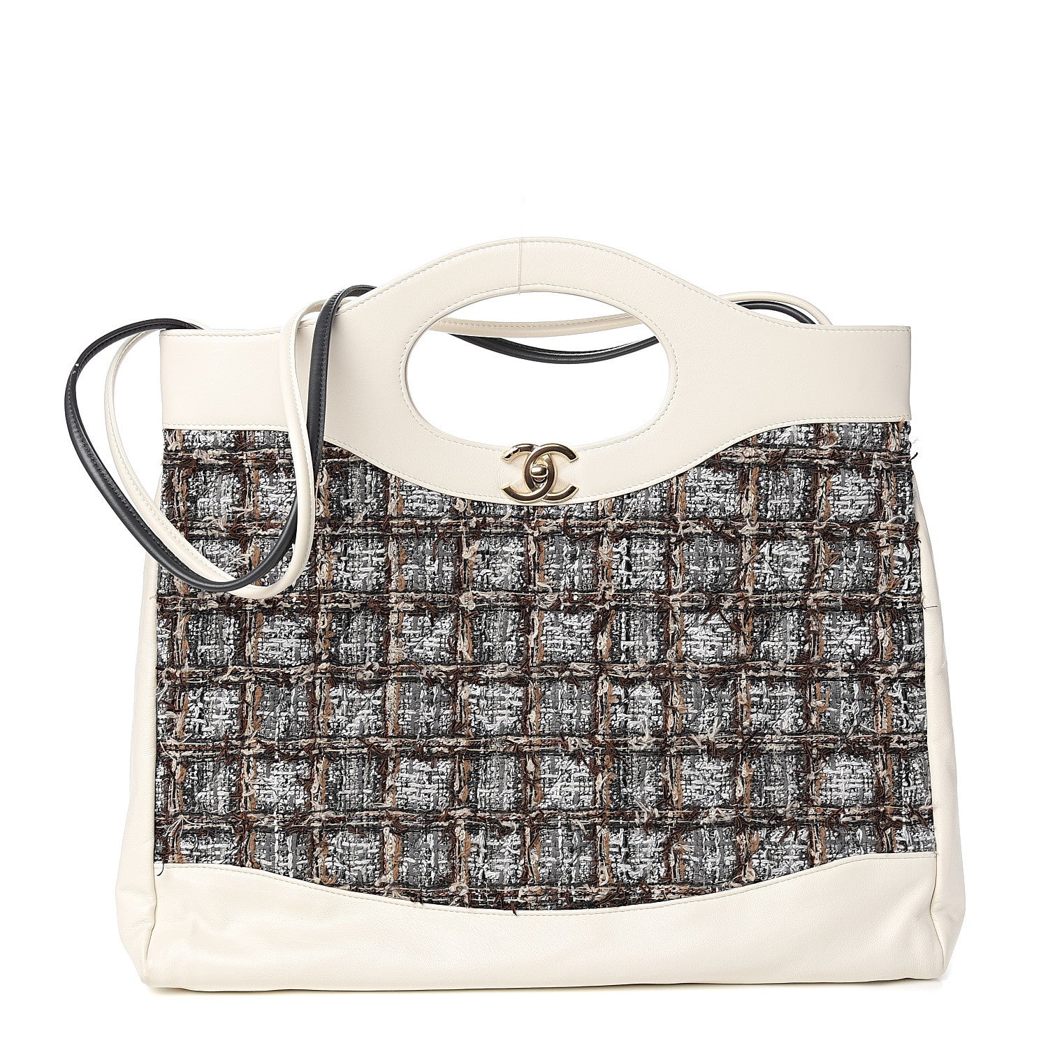 Chanel Tweed Calfskin Quilted Large 31 Shopping Bag White Multicolor 1 of 9