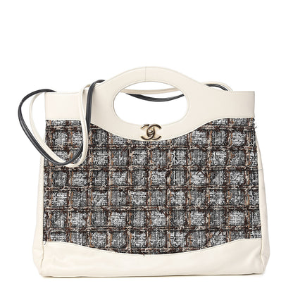 Chanel Tweed Calfskin Quilted Large 31 Shopping Bag White Multicolor 1 of 9