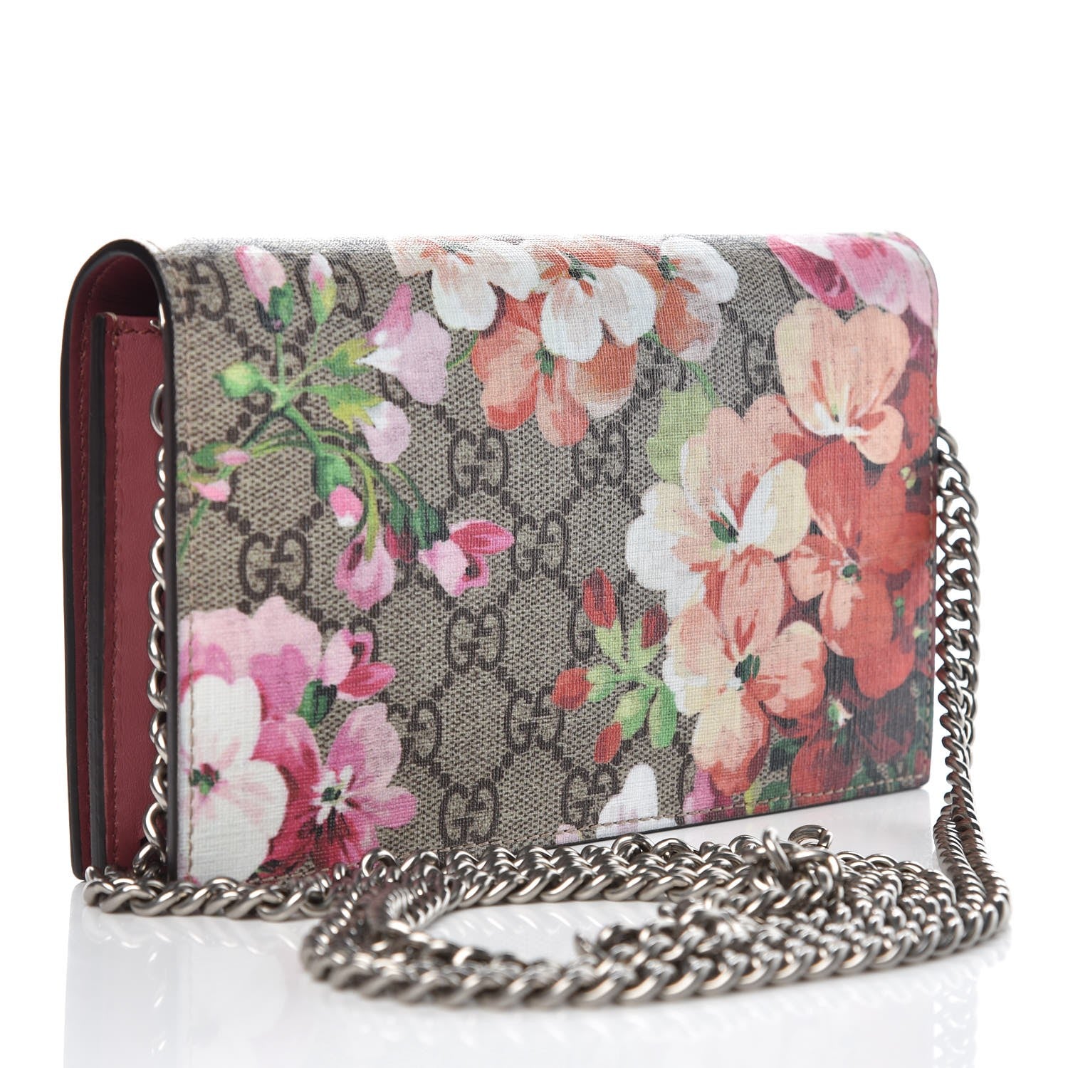 Gucci GG Supreme Monogram Blooms Chain Wallet Beige Multicolor Dry Rose 2 of 8