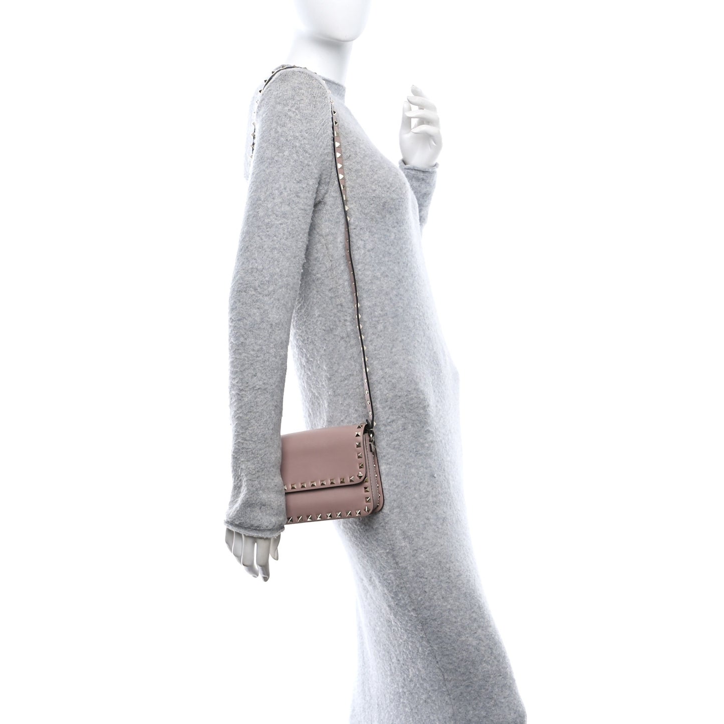 Vitello Rockstud Flap Crossbody Bag Water Rose