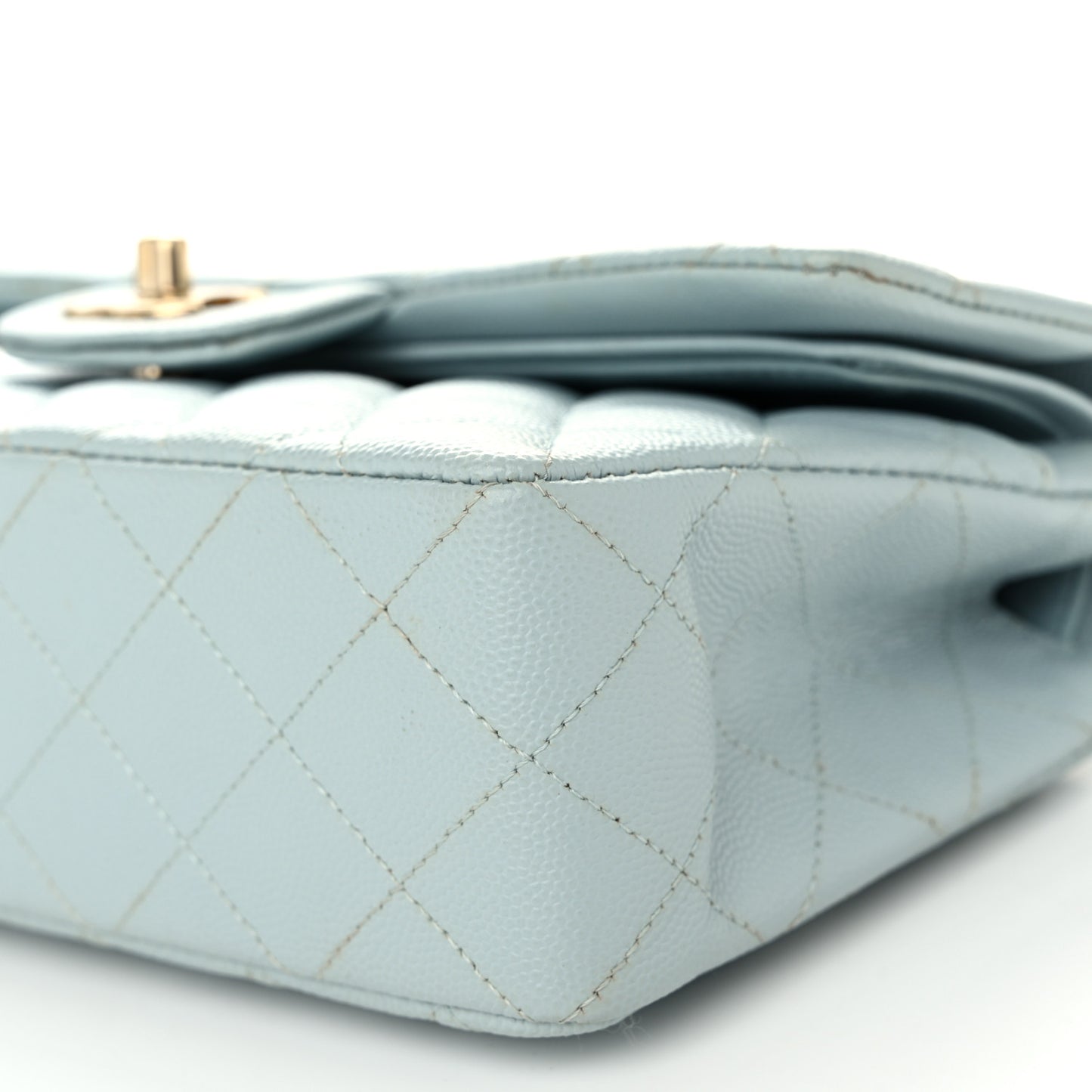 Caviar Quilted Small Double Flap Light Blue
