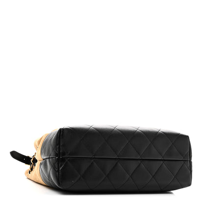 Chanel Suede Calfskin Shiny Lambskin Quilted Small Coco Base Shopping Bag Beige Black 4 of 11
