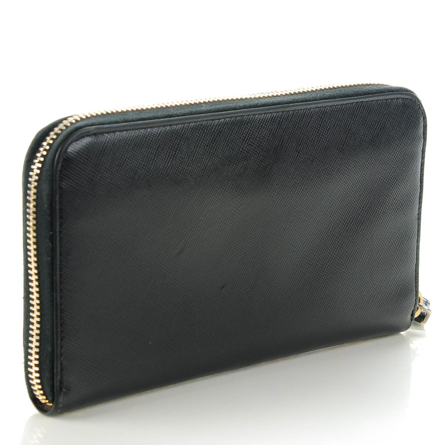 Prada Saffiano Triangle Zip Around Wallet Nero Black 3 of 8