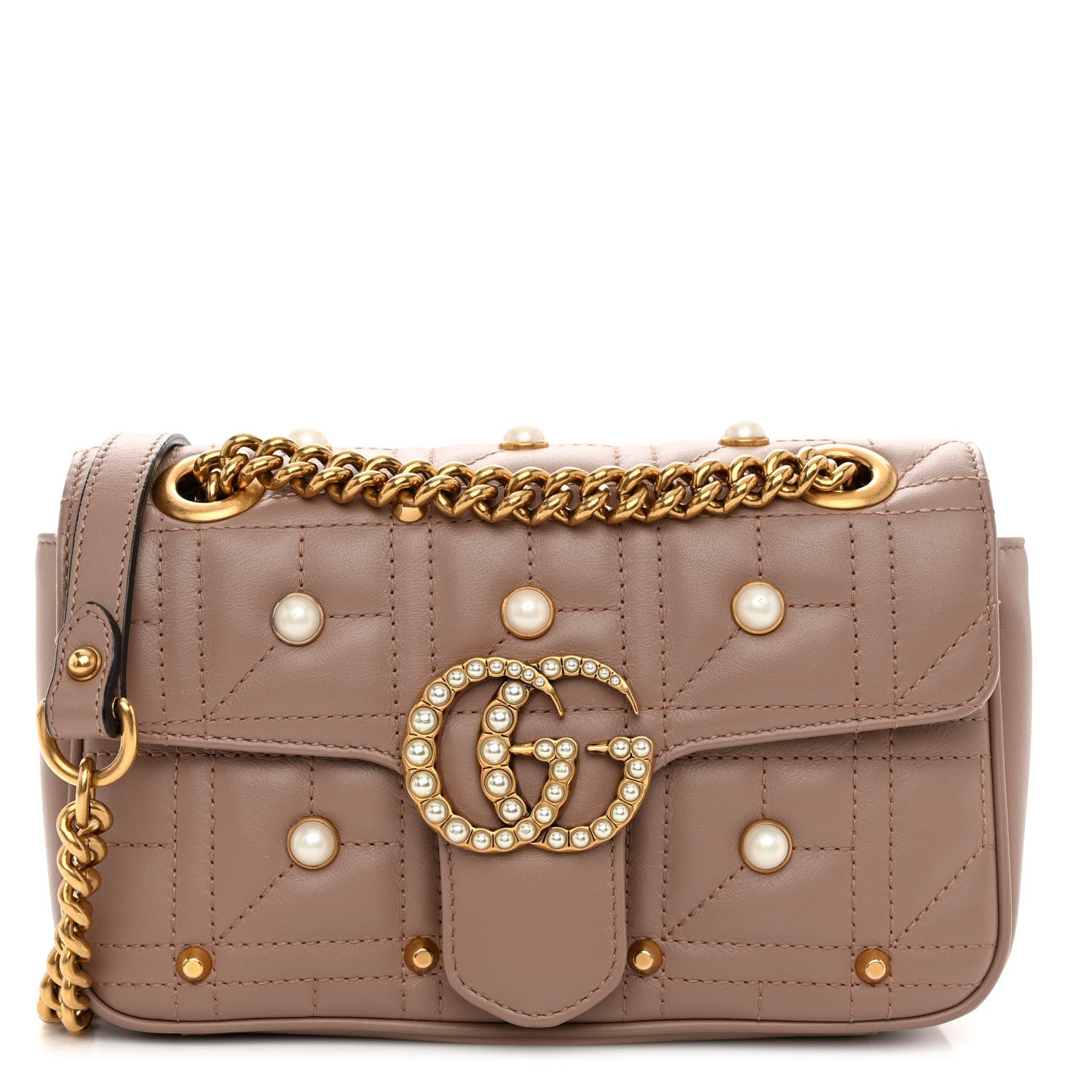 Gucci Calfskin Matelasse Studded Mini Pearly GG Marmont Shoulder Bag Porcelain Rose 1 of 10