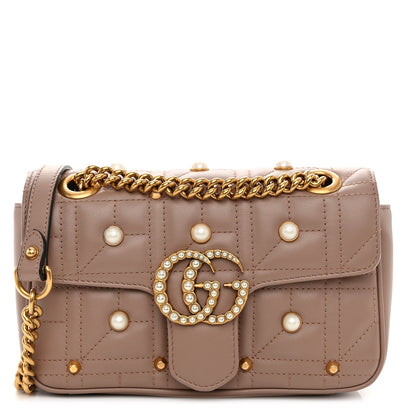 Gucci Calfskin Matelasse Studded Mini Pearly GG Marmont Shoulder Bag Porcelain Rose 1 of 10