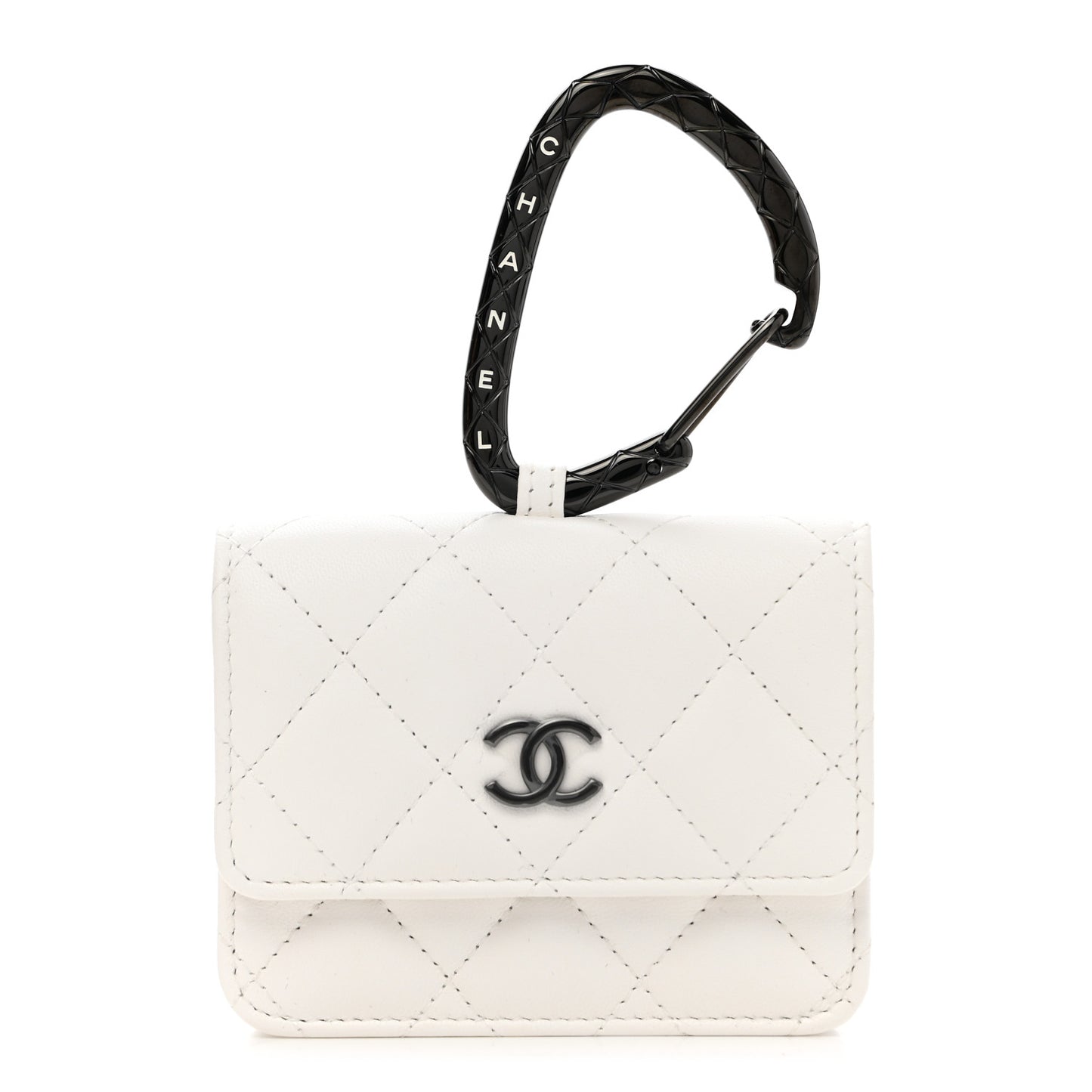 Lambskin Quilted CC Hook Card Holder White