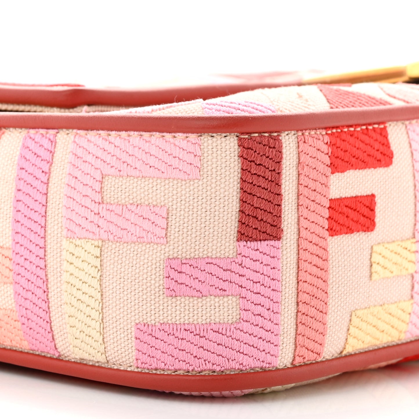 Canvas Vitello King FF Embroidered Baguette Rosa Quarzo Bloody Mary Multicolor