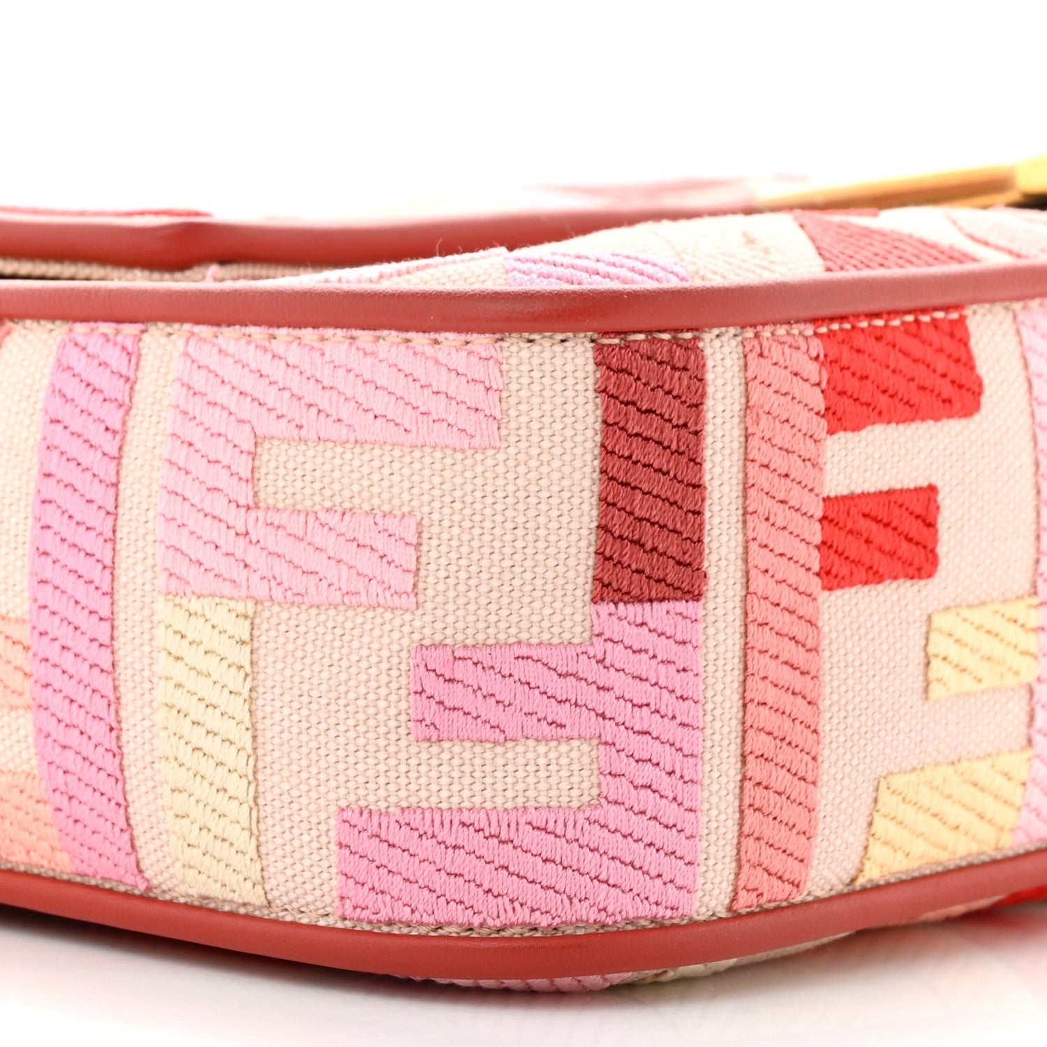 Fendi Canvas Vitello King FF Embroidered Baguette Rosa Quarzo Bloody Mary Multicolor 9 of 10
