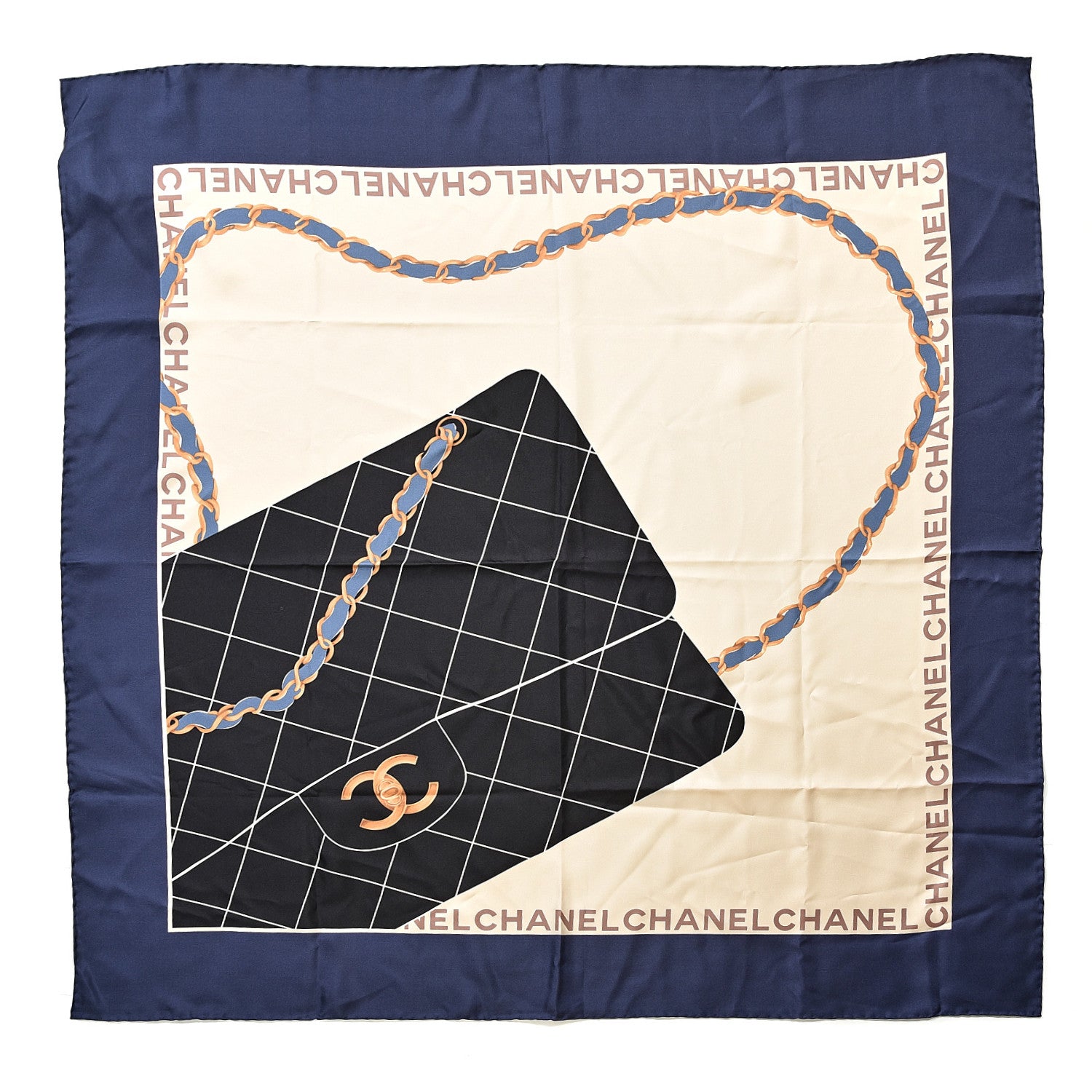Chanel Silk CC Square Scarf Ivory Navy 1 of 2