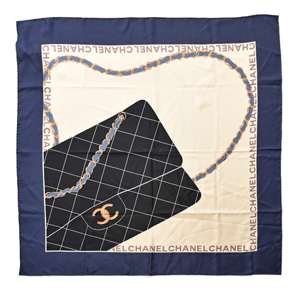 Chanel Silk CC Square Scarf Ivory Navy 1 of 2