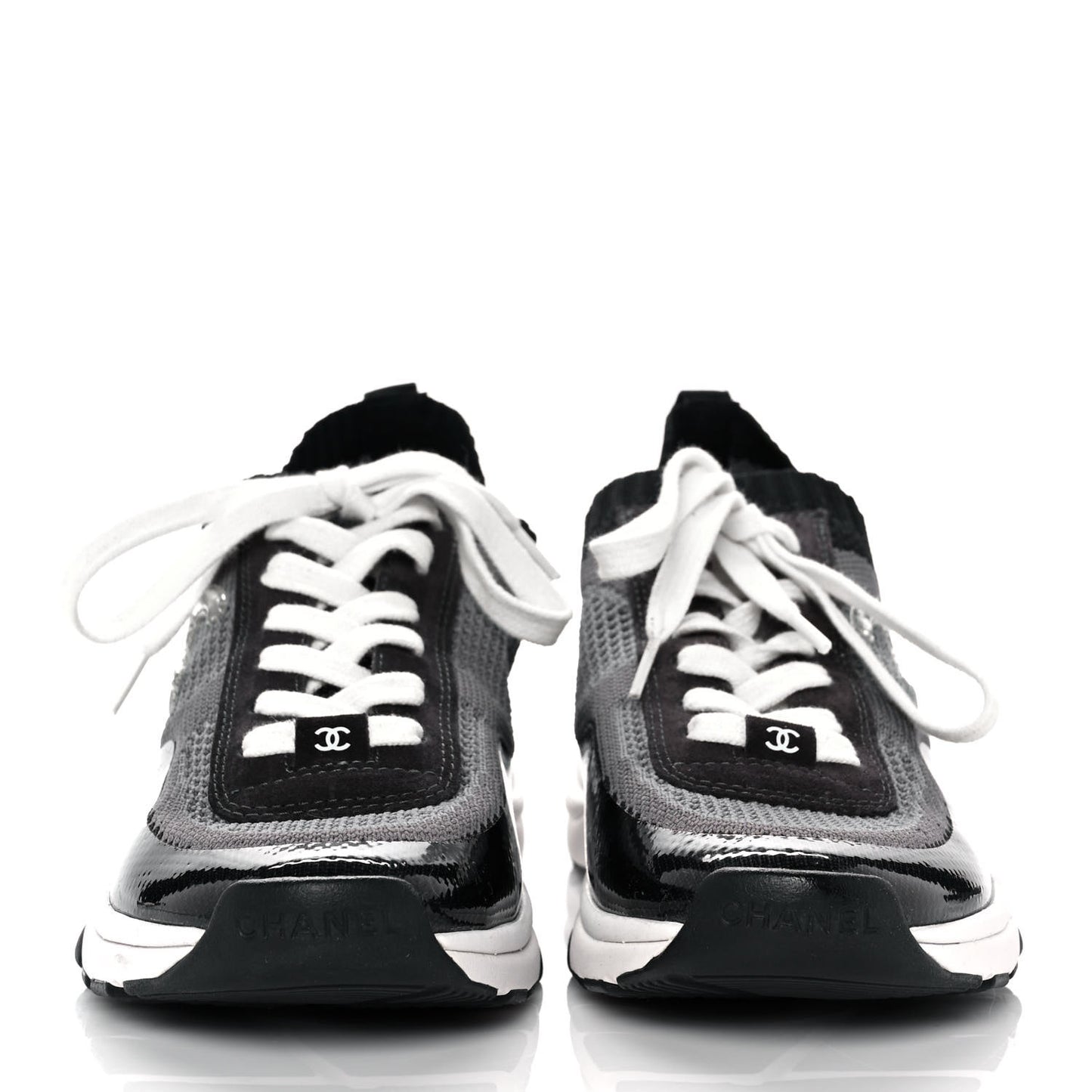 Mesh Suede Fabric Womens CC Sneakers 39 Grey White Black