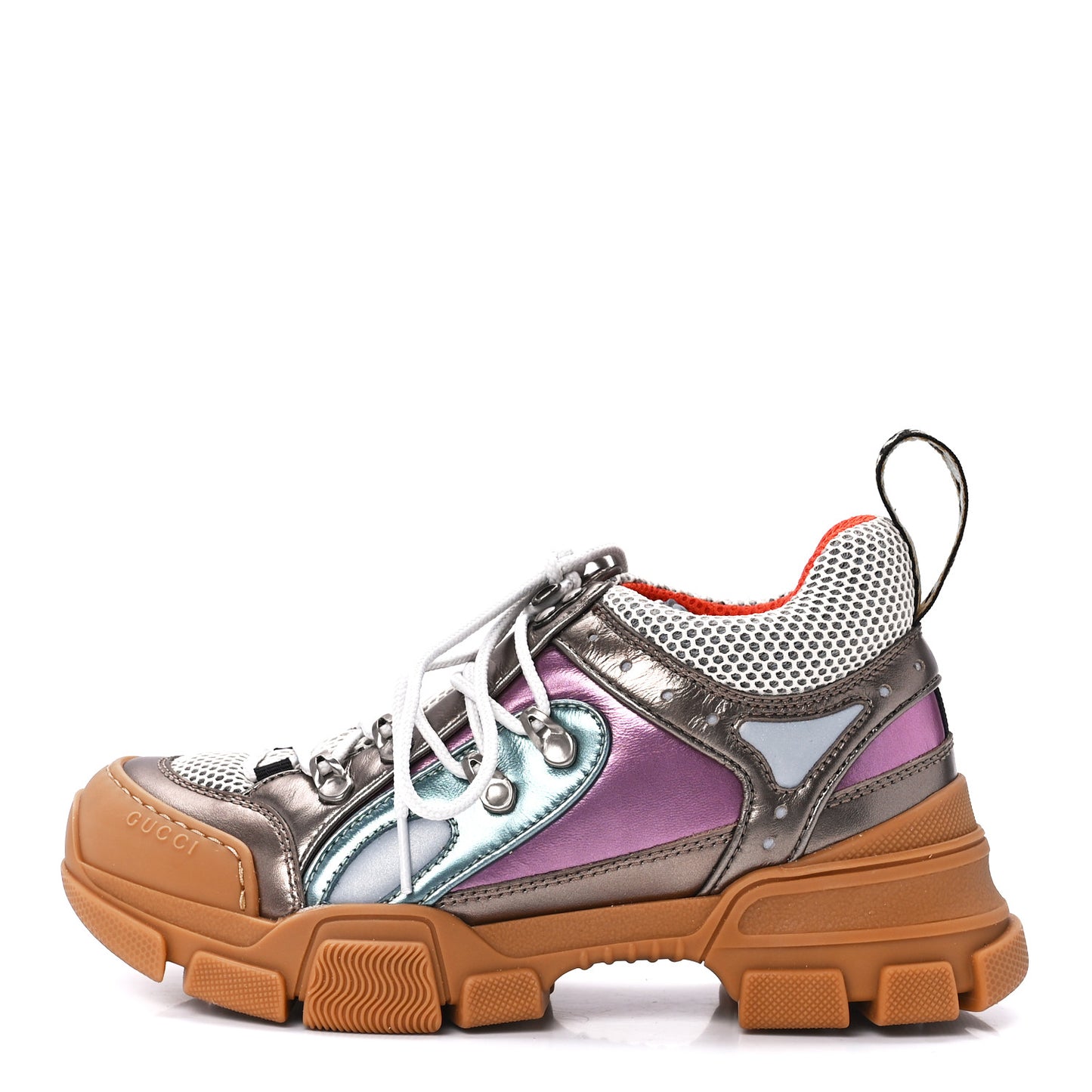 X SEGA Metallic Calfskin Mesh Womens Flashtrek Sneakers 36.5 Rame Mystic White Lago