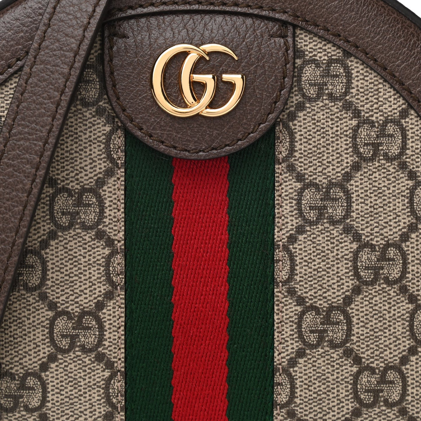 GG Supreme Monogram Web Mini Ophidia Round Shoulder Bag Brown