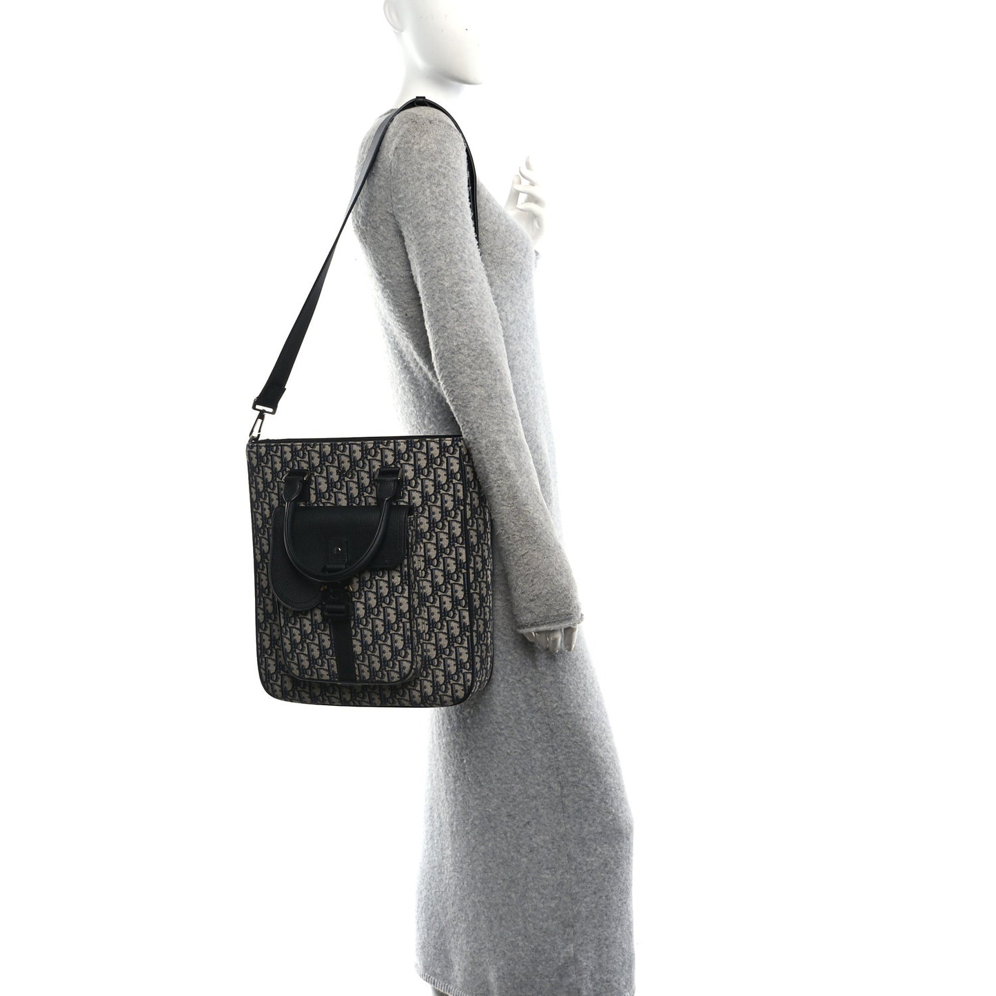 Oblique Saddle Tote Beige Black